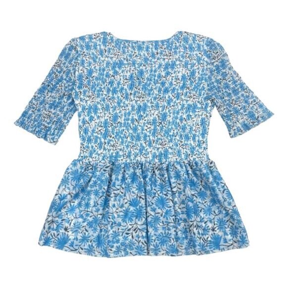NWT MAEVE Anthropologie Ashton Smocked Peplum Top Sz XS Blue Motif - Picture 4 of 6